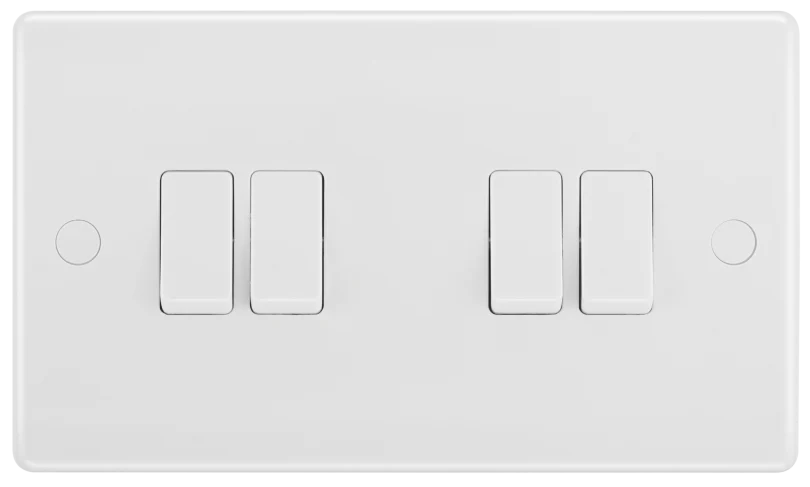 BG Electrical - 844 White Round Edge Quad Light Switch 10A