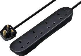 Masterplug - 4 Socket - 2 Meter Extension Lead - Black