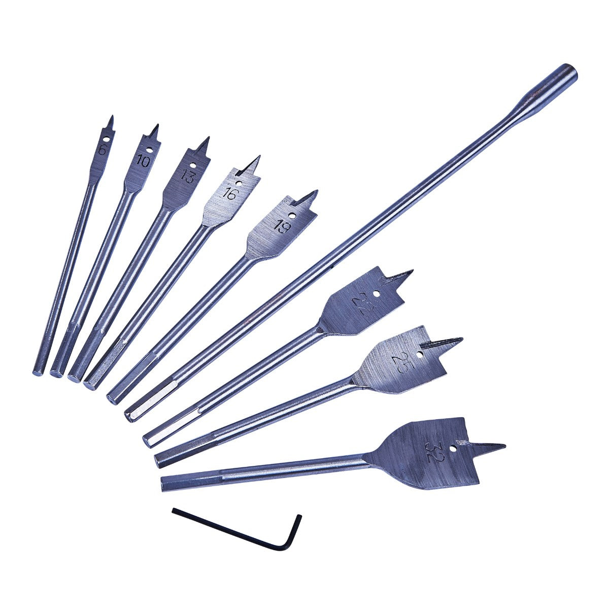 8pc Flat Wood Bit Set + 12” Extension