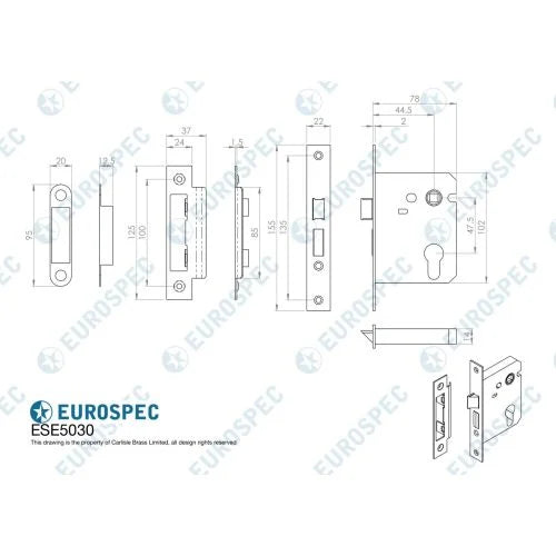 Eurospec ESE5030NP Economy Euro Cyl Sashlock 76mm Nickel Plated