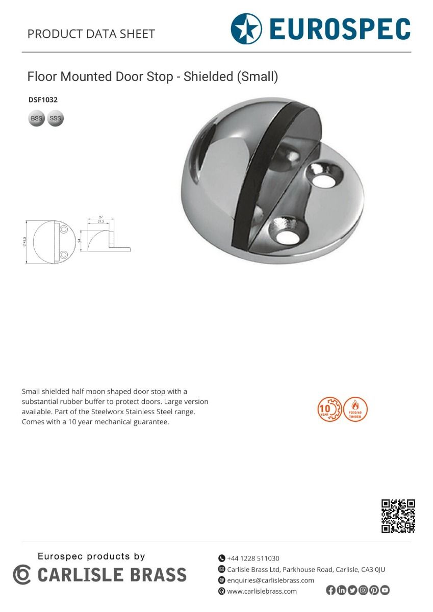 Eurospec DSF1032SSS Floor Mounted Door Stop - Shielded (Small) Satin Stainless Steel