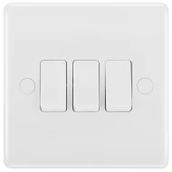 BG Electrical - 843 White Round Edge Triple Light Switch 10A