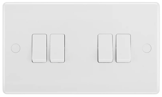 BG Electrical - 844 White Round Edge Quad Light Switch 10A