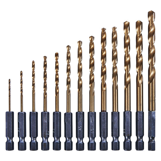 13pc 1/4″ Titanium Coated HSS Drill Bit Set