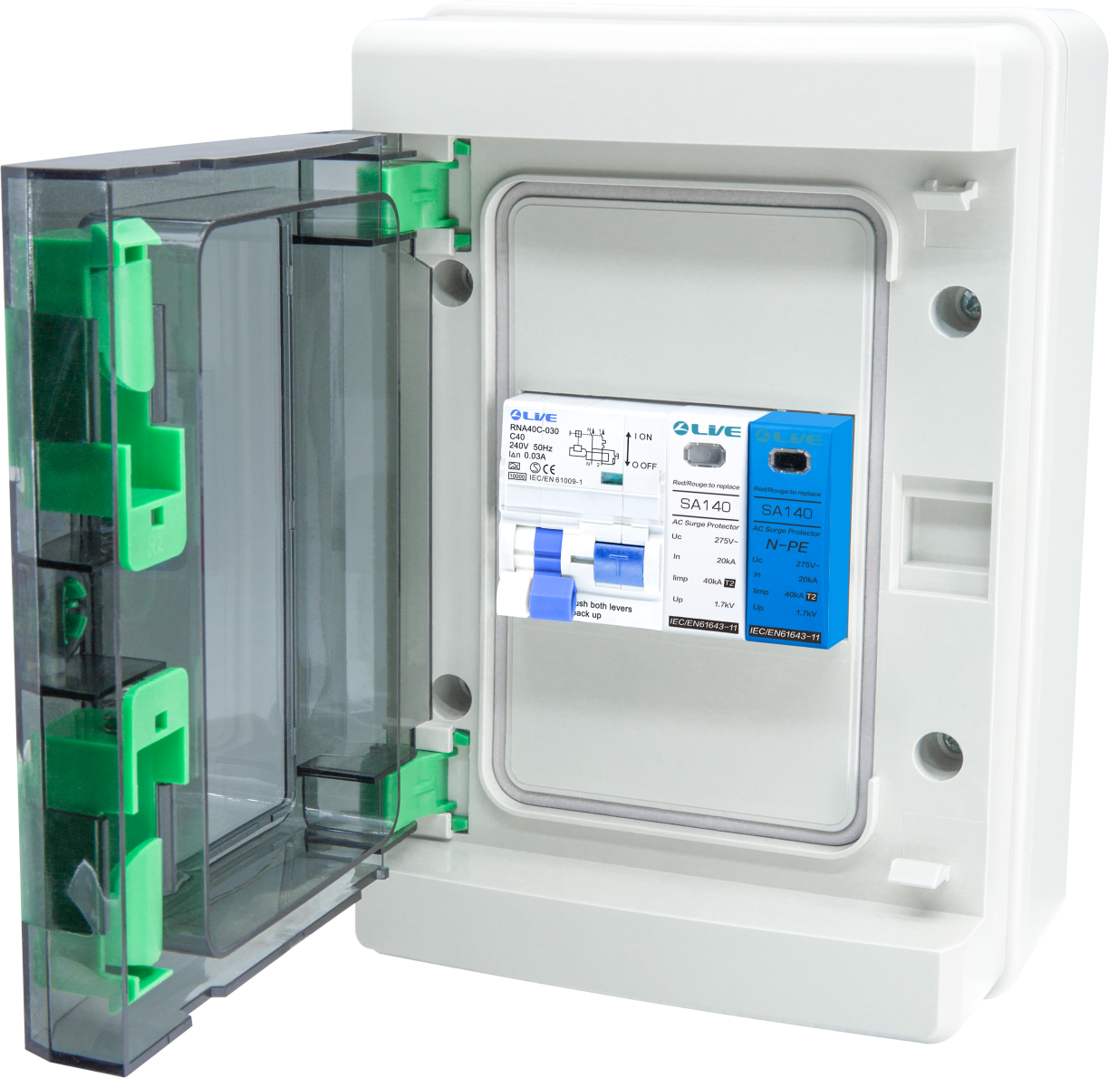 Live Electrical Electric Vehicle Surge Unit C40 RCBO & SPD - 4 Way