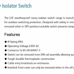 Live Electrical - 40A Weatherproof Rotary Isolator Switch 4 Pole