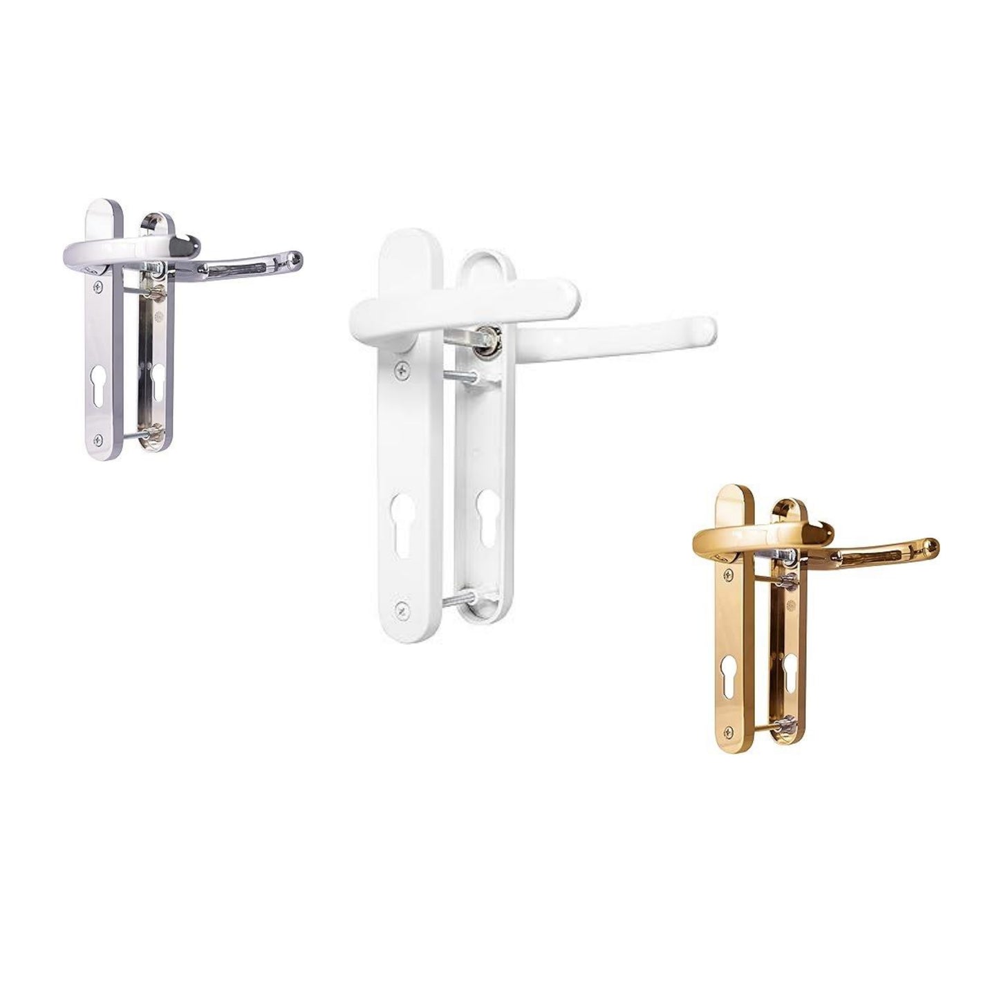 UPVC Door Handles Set - 92PZ - Backplate 212mm x 34mm White/Brass/Chrome