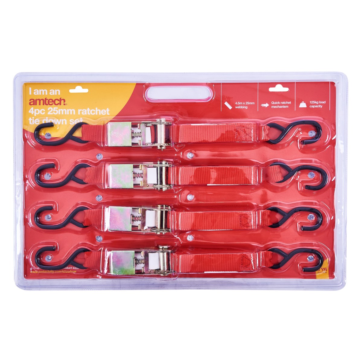 4pc 25mm Ratchet Tie Down Set