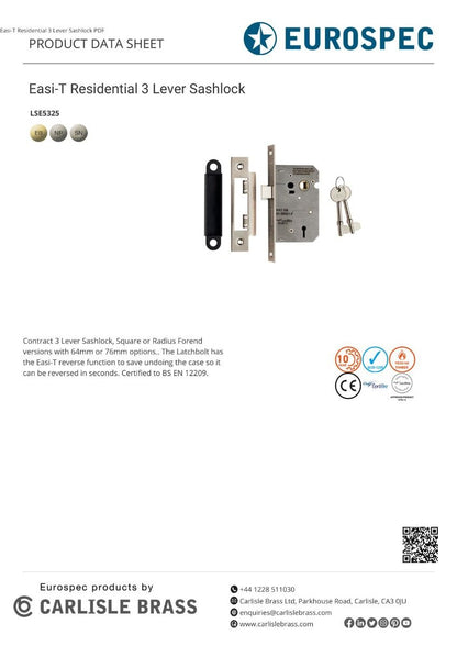 Eurospec LSE5330NP 3 Lever Sashlock - Economy Nickel Plated