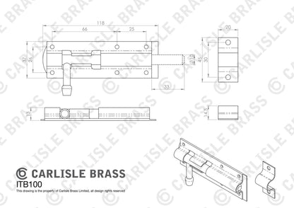 Carlisle Brass ITB100BZP/BP 100mm Tower Bolt