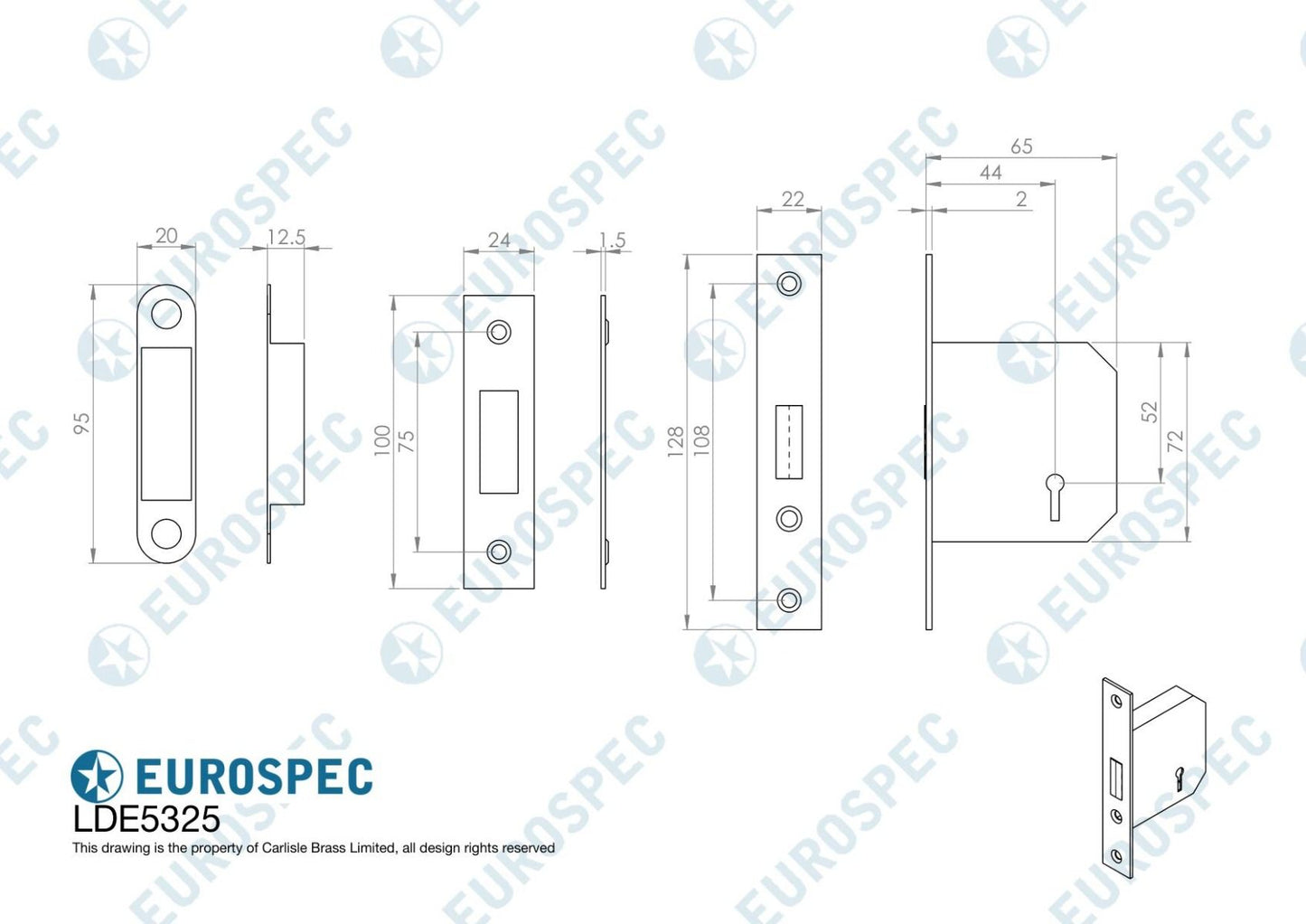 Eurospec LDE5325NP 3 Lever Contract Deadlock 2.5 Nickel Plated