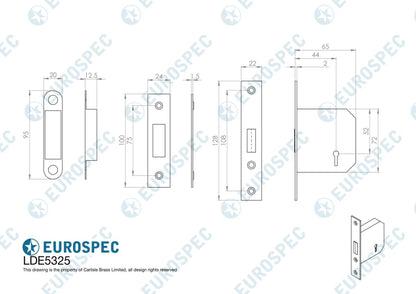 Eurospec LDE5325NP 3 Lever Contract Deadlock 2.5 Nickel Plated