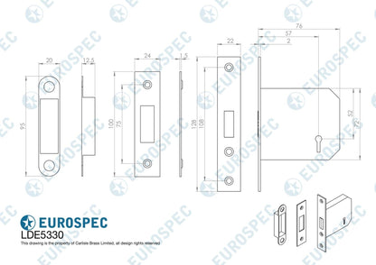 Eurospec LDE5330SN Easi-T 3 Lever Deadlock 76mm Residential (Satin) Satin Nickel