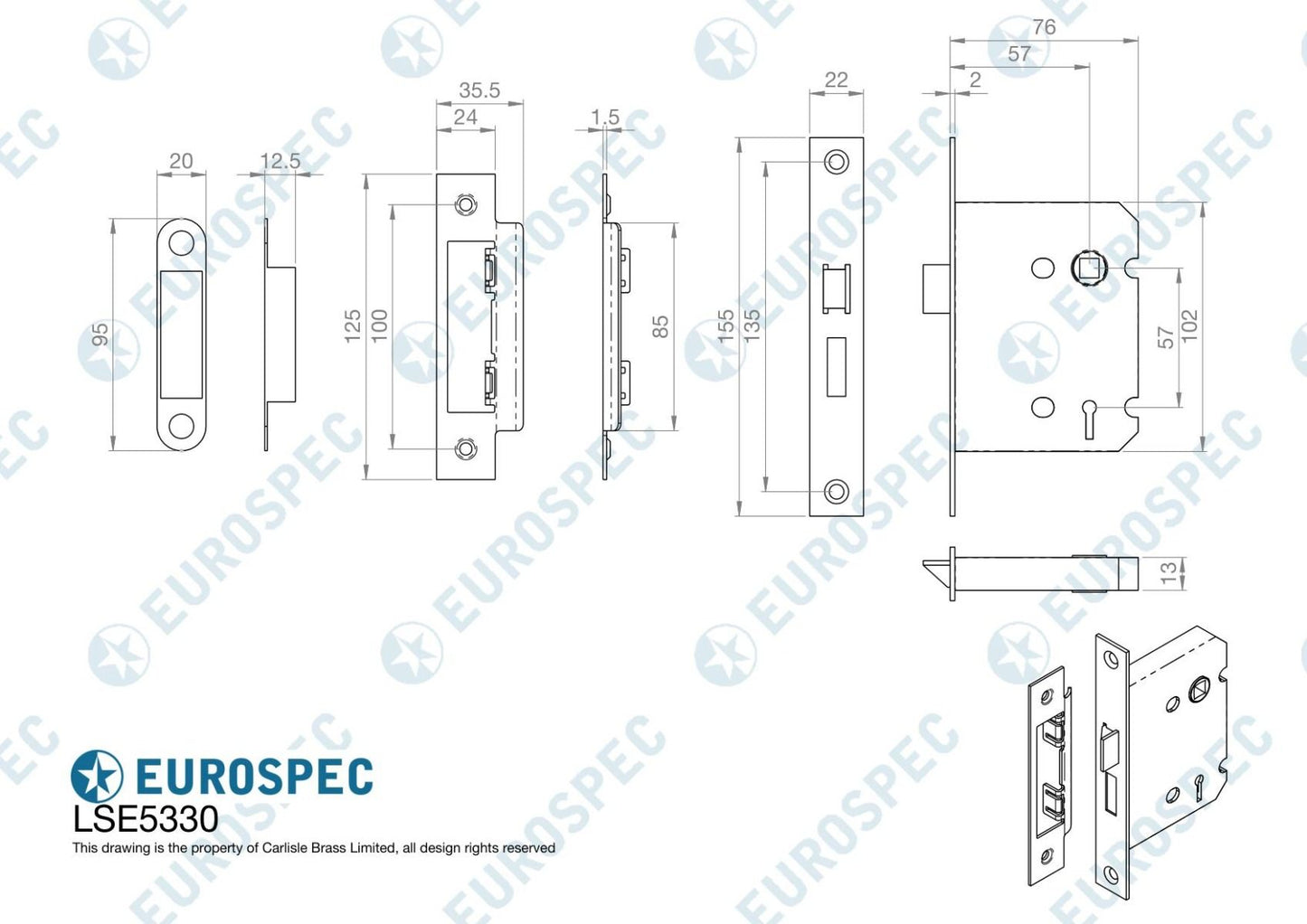 Eurospec LSE5330NP 3 Lever Sashlock - Economy Nickel Plated