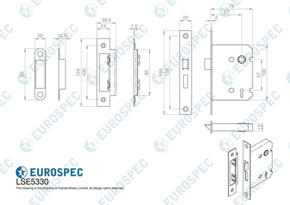 Eurospec LSE5330NP 3 Lever Sashlock - Economy Nickel Plated