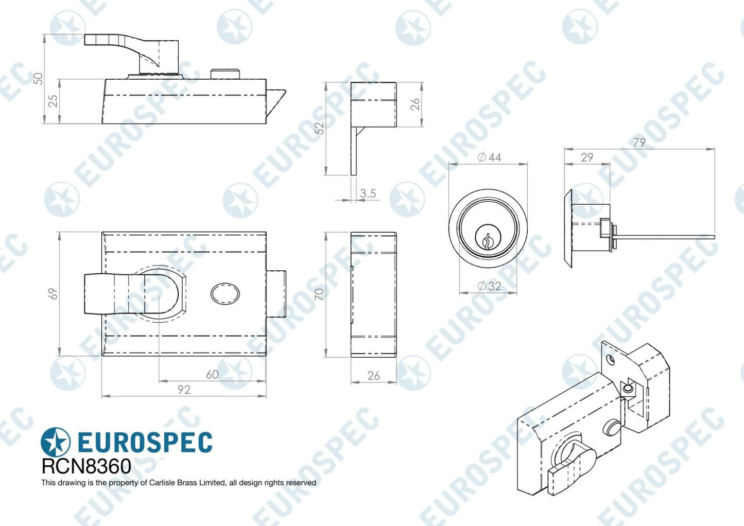 Eurospec RCN8360PC Rim Cylinder Deadlocking Nightlatch 60mm Level 3 Polished Chrome