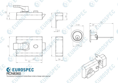 Eurospec RCN8360PC Rim Cylinder Deadlocking Nightlatch 60mm Level 3 Polished Chrome